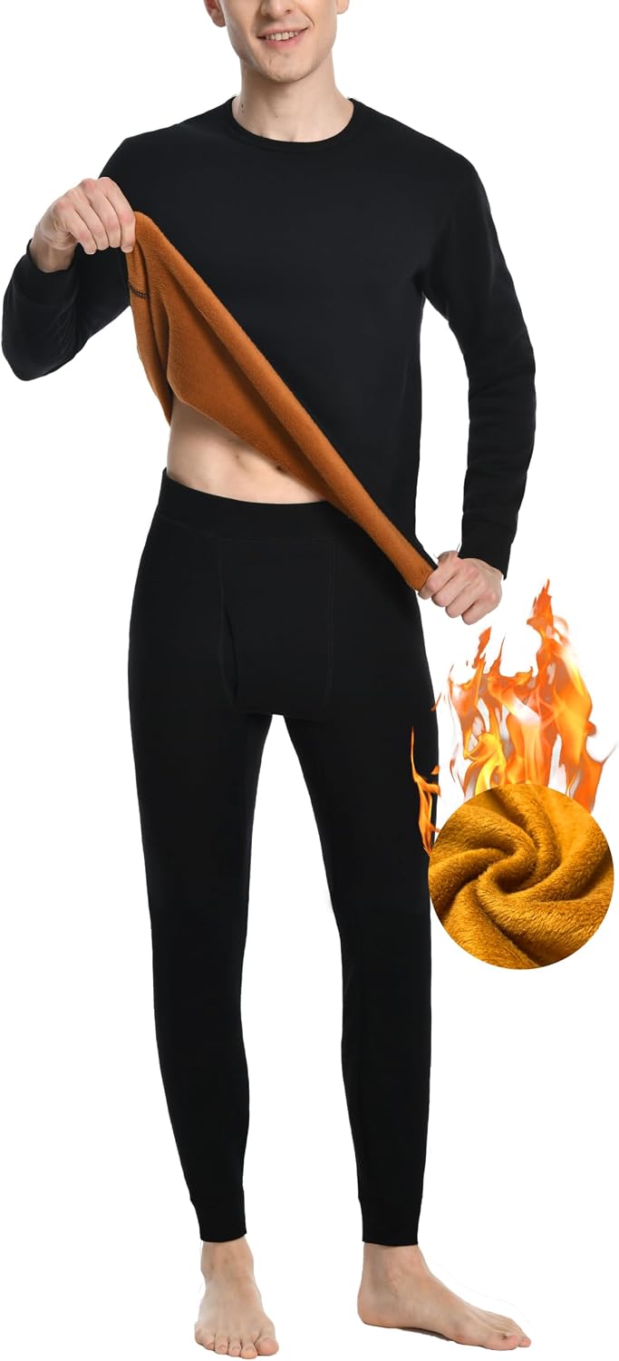 Nutria Mens Thermal Underwear Set Thick Fleece Lined Heavyweight Outdoor Baselayer Extreme Cold Weather Winter Ultra-Warm U10