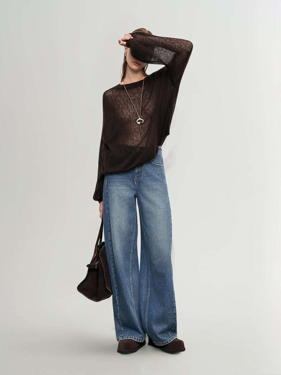 Silk Cashmere Blend Sweater for Women, Lightweight Crewneck Knit Pullover Jumper for Spring Layering