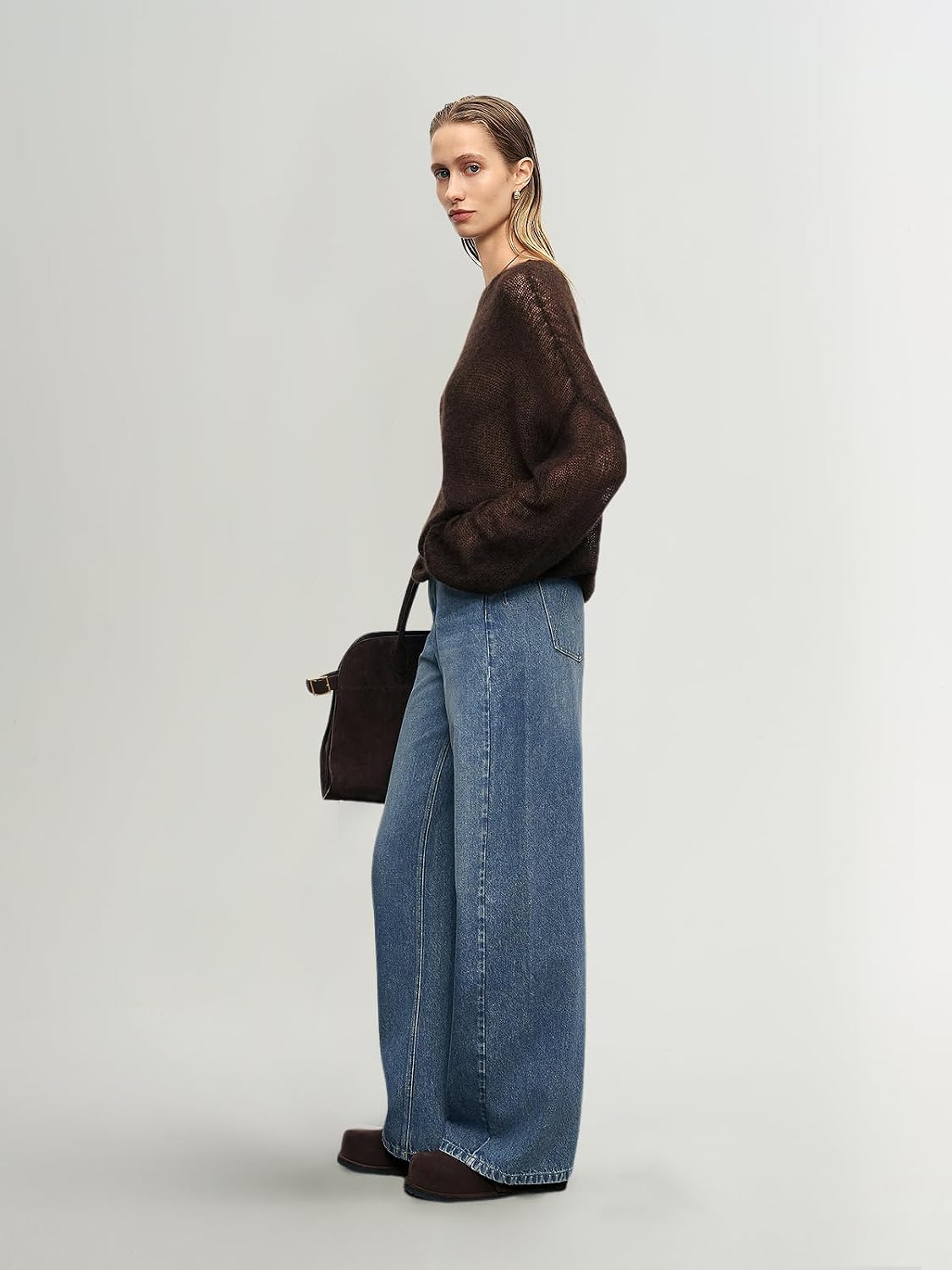 Silk Cashmere Blend Sweater for Women, Lightweight Crewneck Knit Pullover Jumper for Spring Layering