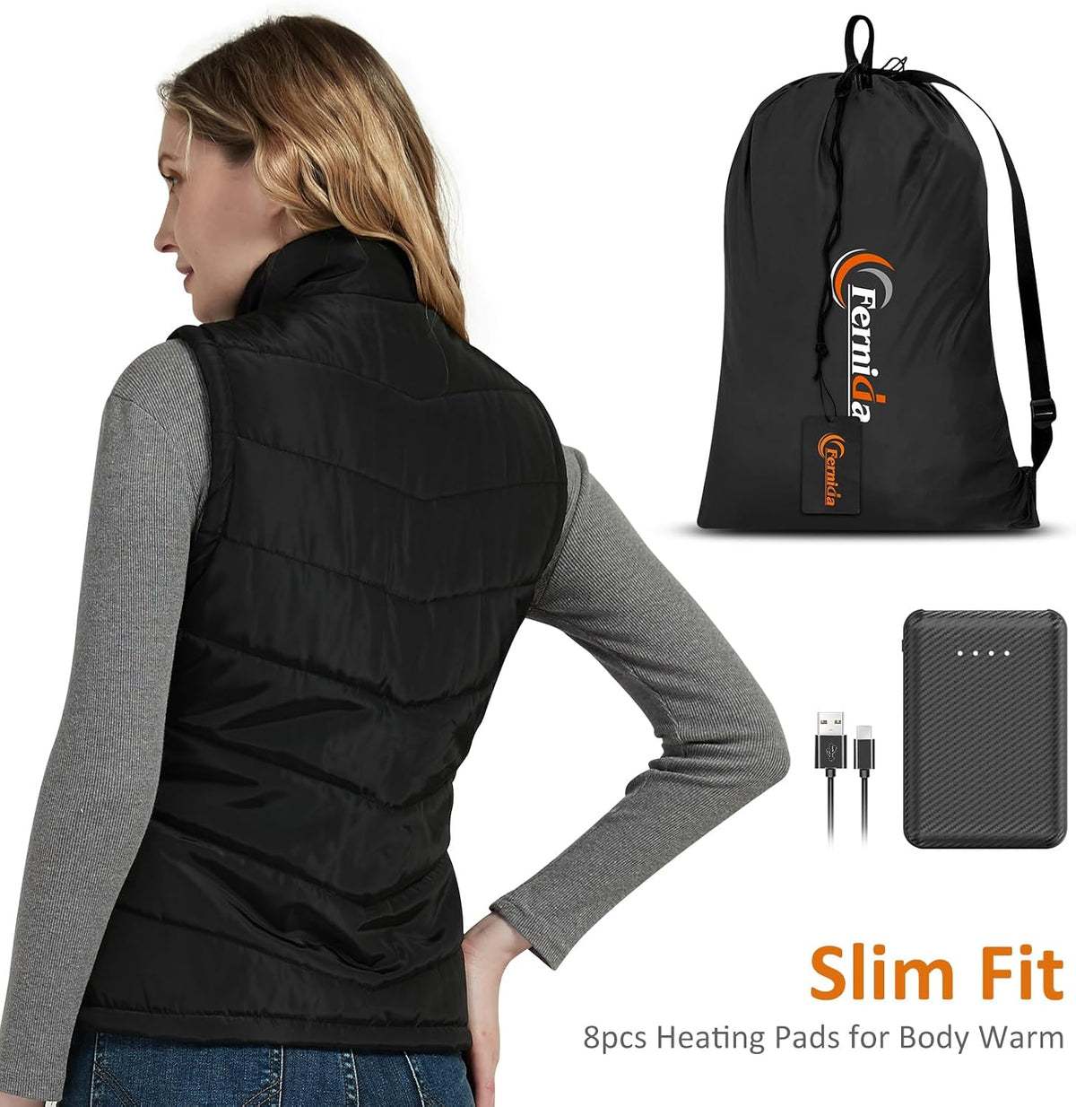 FERNIDA Women's Heated Vest with Battery Pack 8 Heating Zones Electric Vest