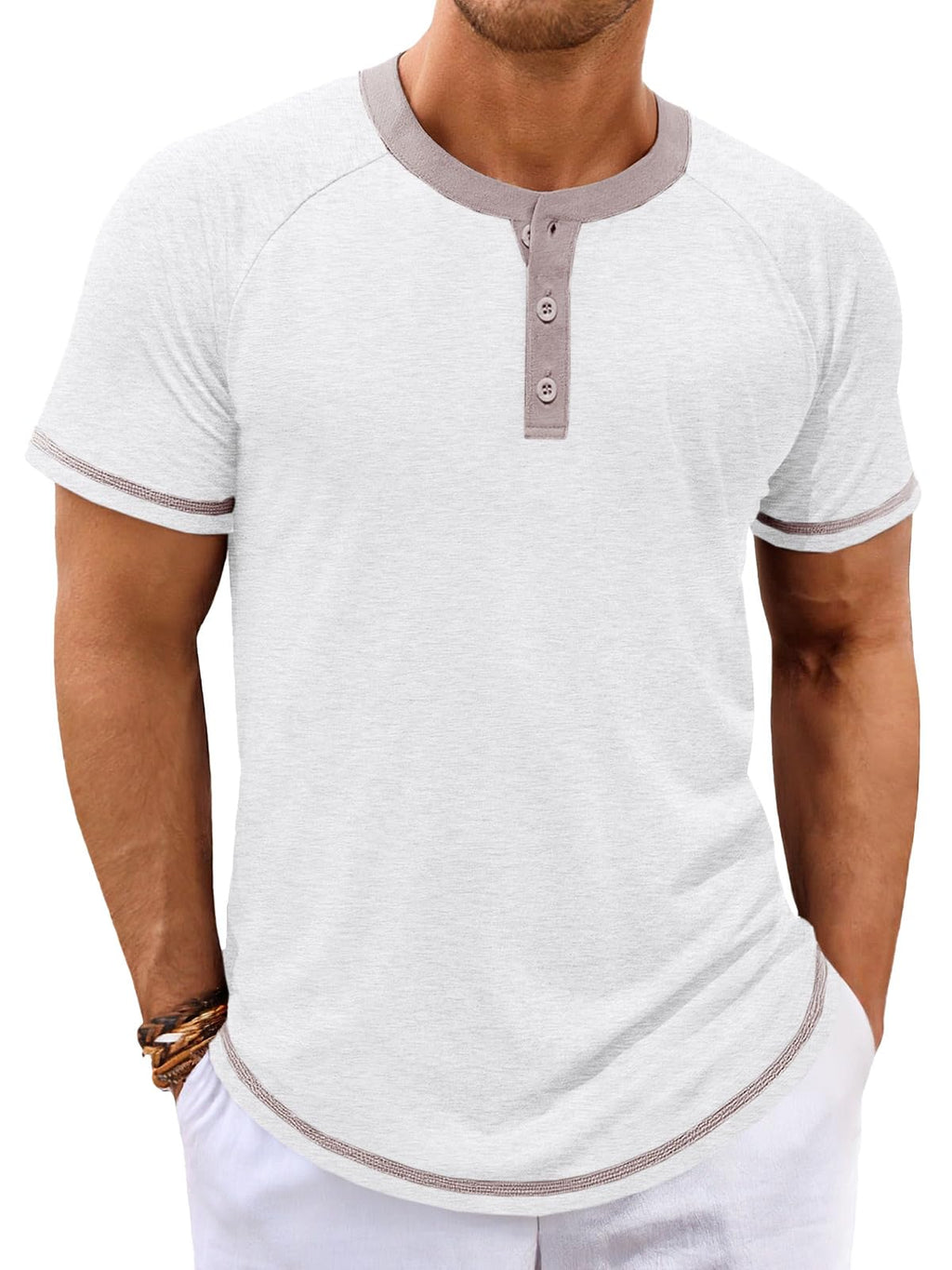 Makkrom Mens Henley Shirts Short Sleeve Casual Summer Basic T Shirts Button Vintage Lightweight Tee Tops