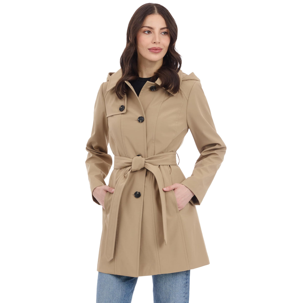 Michael Kors Women's Trench Coat Style Raincoat with Detachable Hood