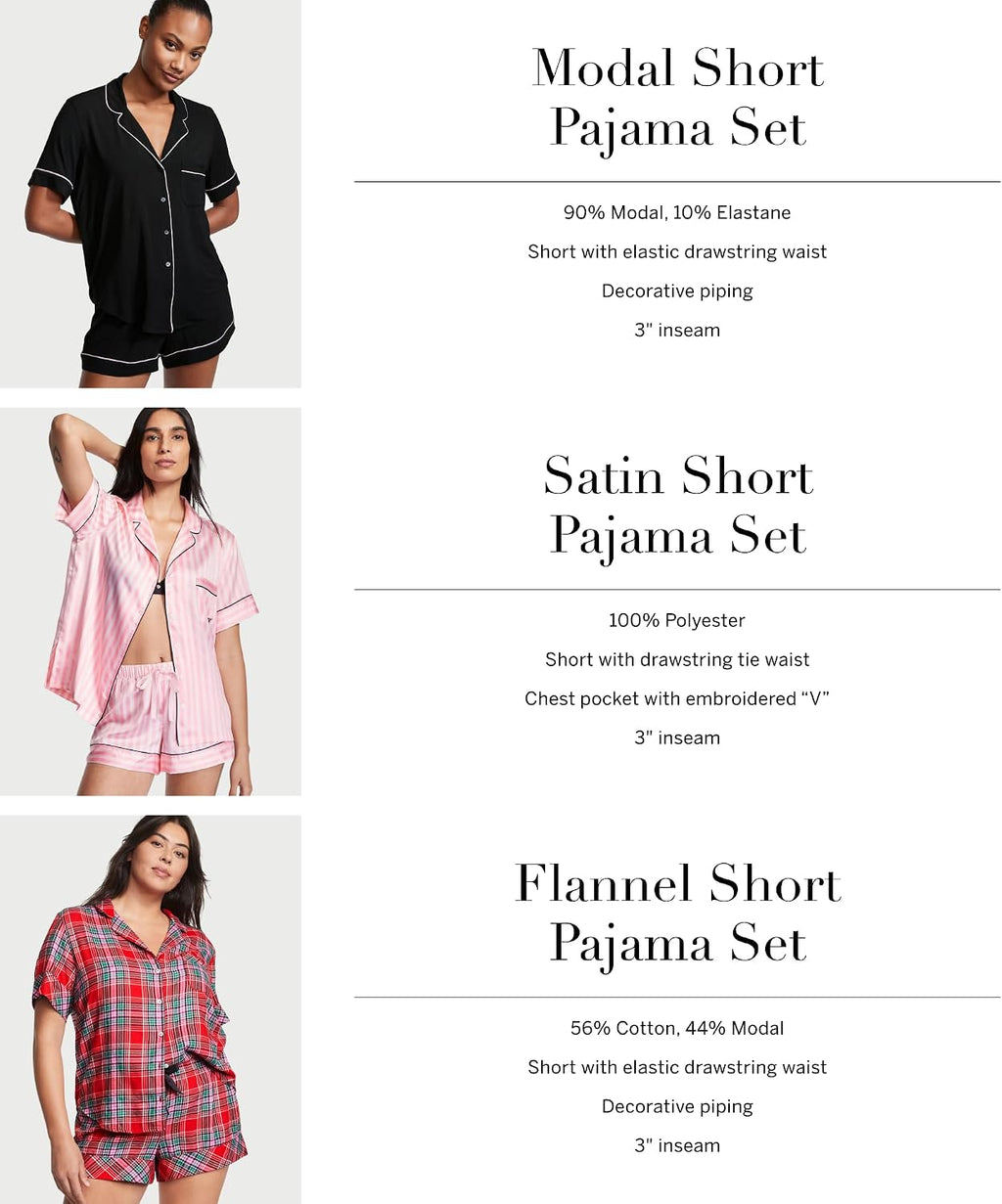 Victoria's Secret Women's Satin Pajama Set, Short Sleeve Button Down Shirt & Shorts