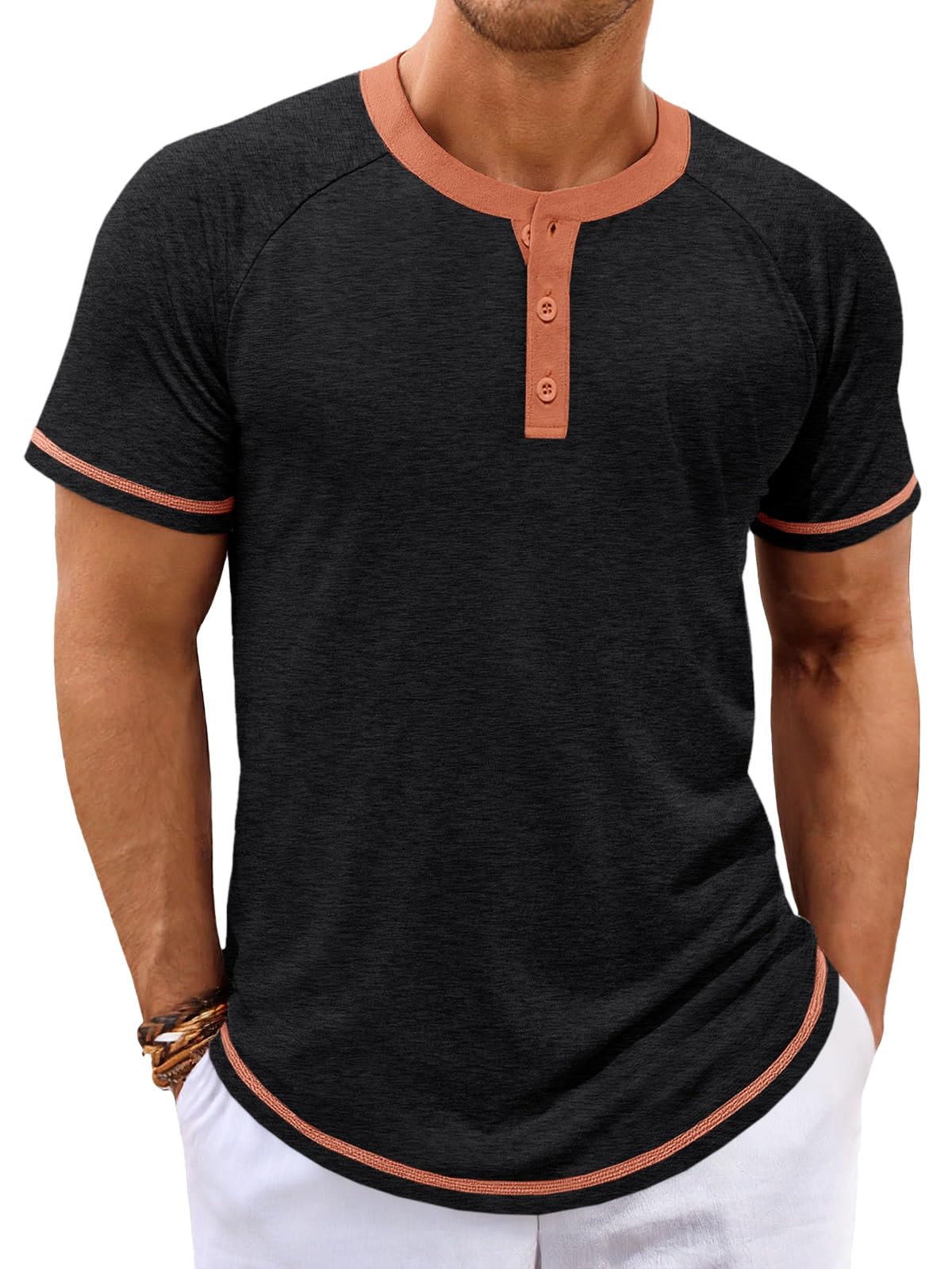 Makkrom Mens Henley Shirts Short Sleeve Casual Summer Basic T Shirts Button Vintage Lightweight Tee Tops