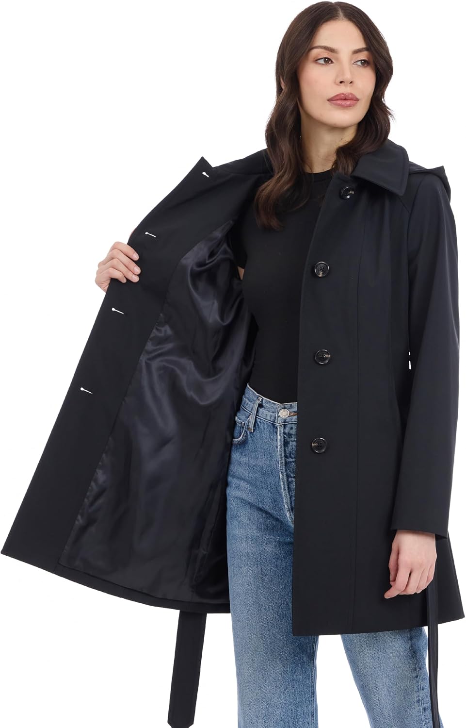 Michael Kors Women's Trench Coat Style Raincoat with Detachable Hood
