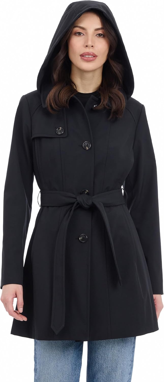 Michael Kors Women's Trench Coat Style Raincoat with Detachable Hood