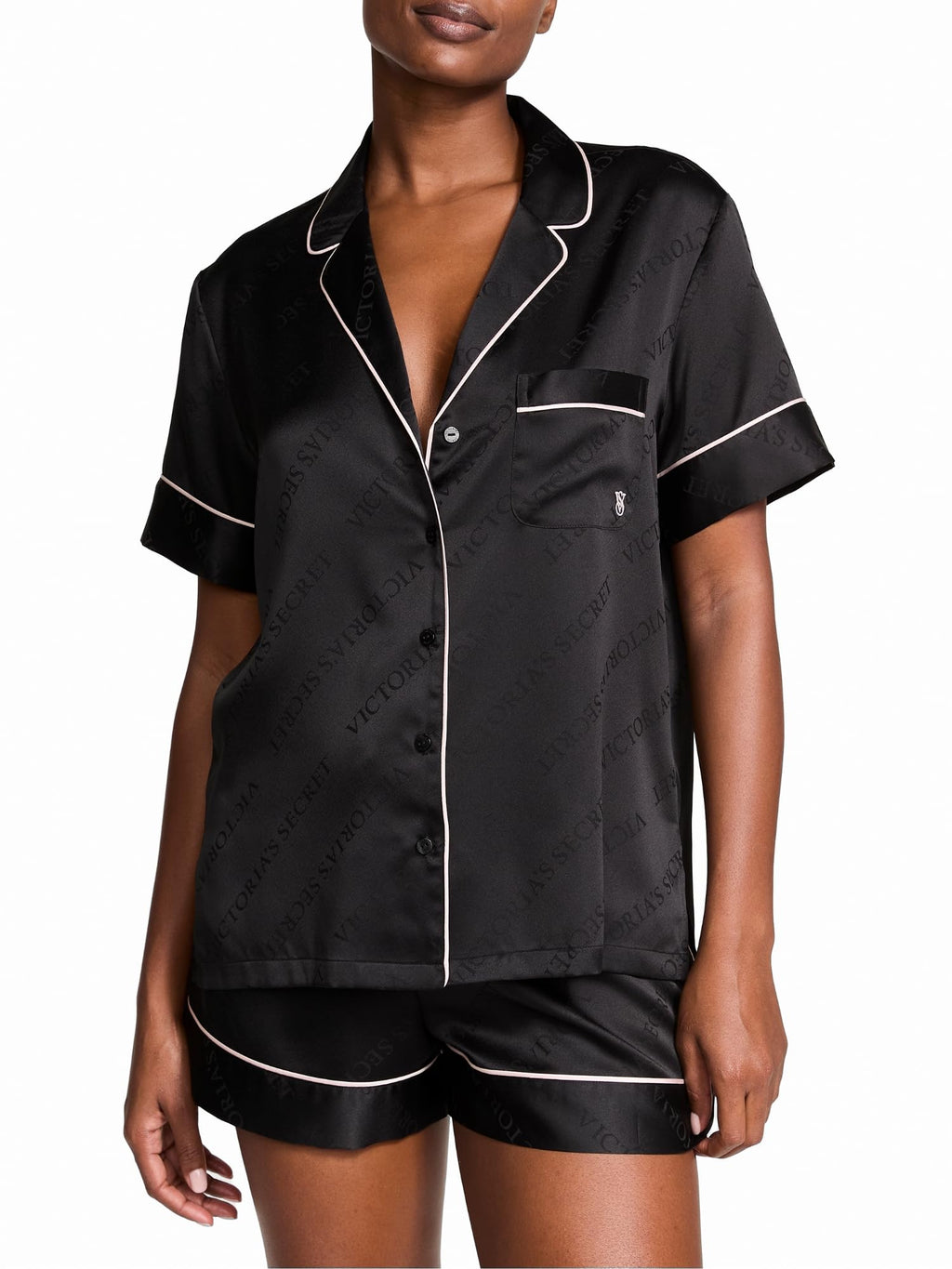 Victoria's Secret Women's Satin Pajama Set, Short Sleeve Button Down Shirt & Shorts