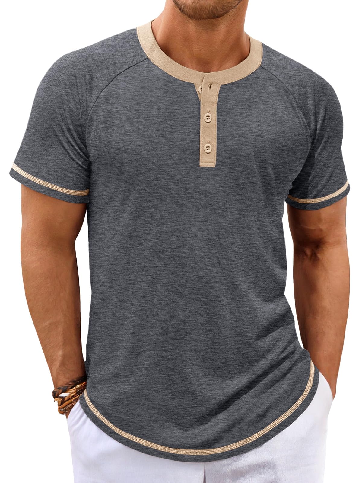 Makkrom Mens Henley Shirts Short Sleeve Casual Summer Basic T Shirts Button Vintage Lightweight Tee Tops