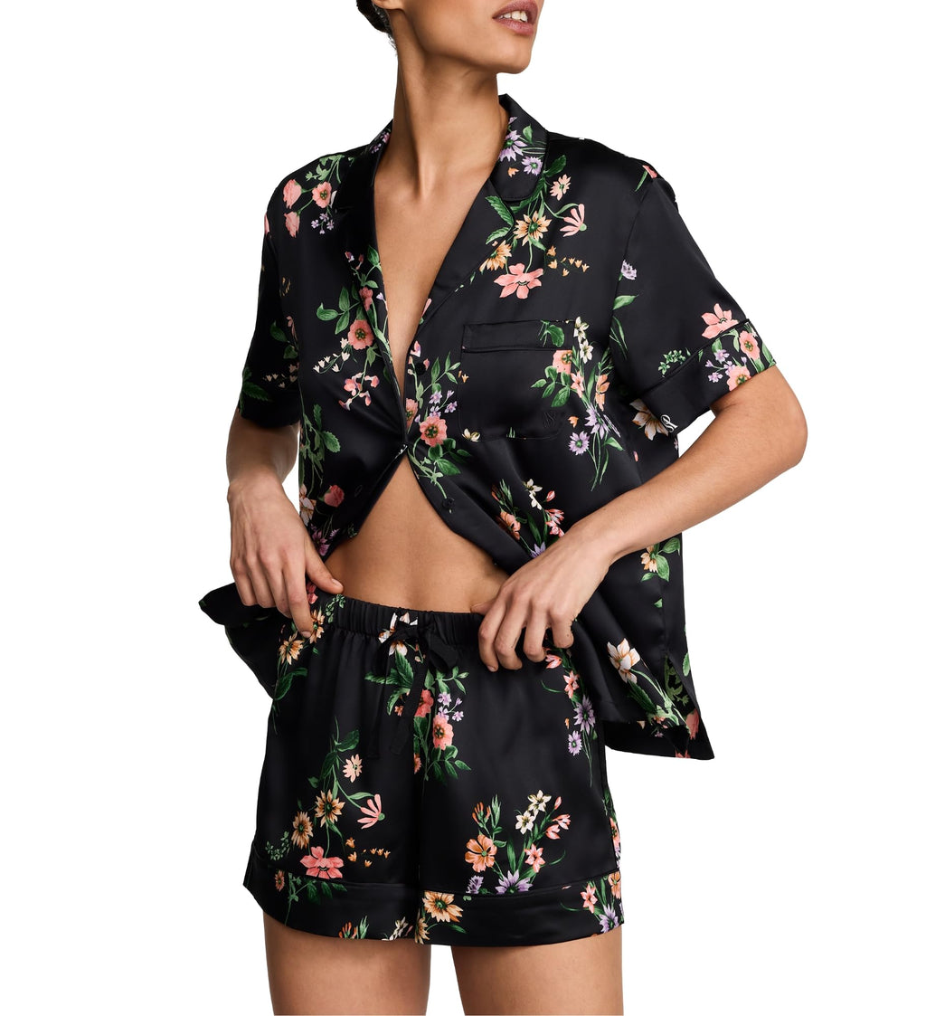 Victoria's Secret Women's Satin Pajama Set, Short Sleeve Button Down Shirt & Shorts