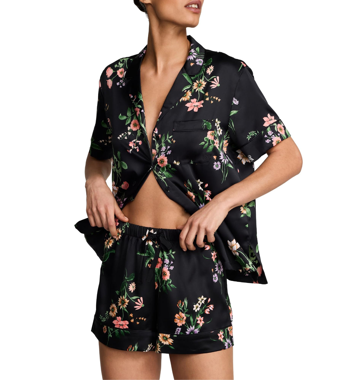 Victoria's Secret Women's Satin Pajama Set, Short Sleeve Button Down Shirt & Shorts