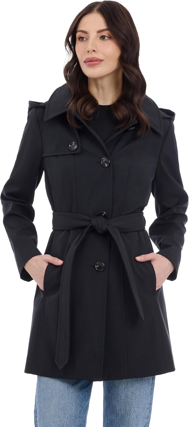 Michael Kors Women's Trench Coat Style Raincoat with Detachable Hood