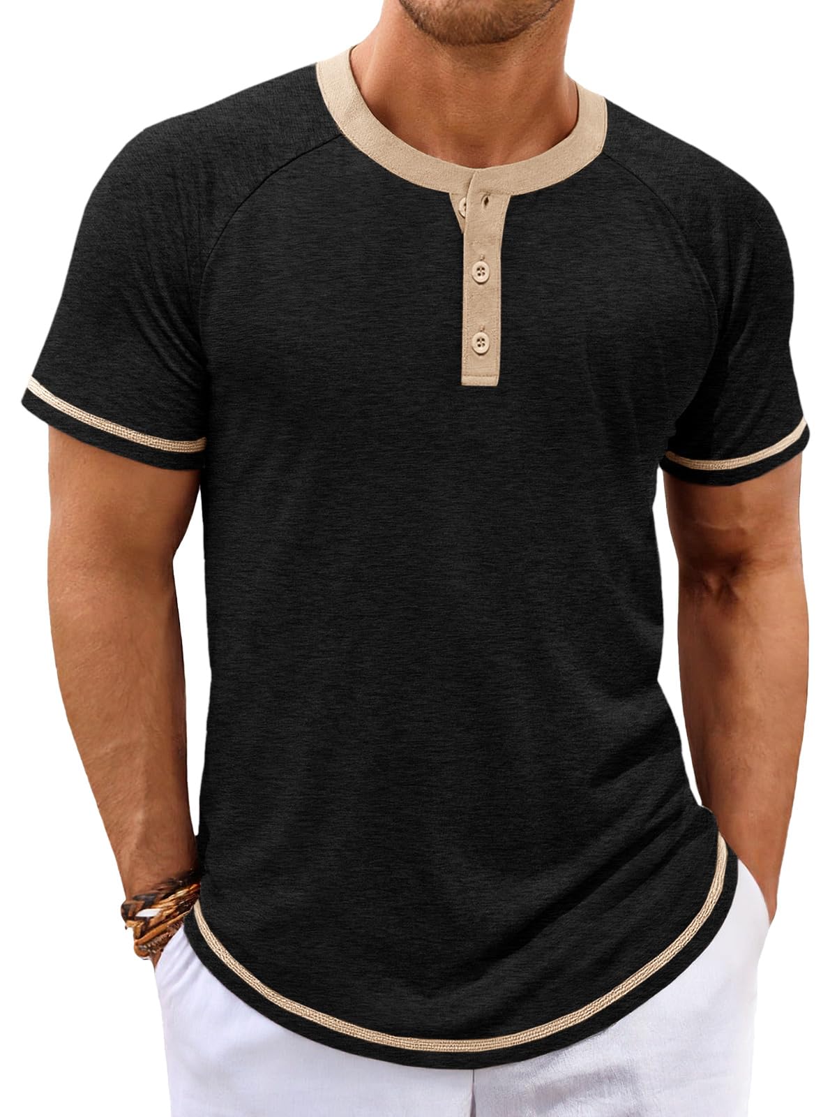 Makkrom Mens Henley Shirts Short Sleeve Casual Summer Basic T Shirts Button Vintage Lightweight Tee Tops