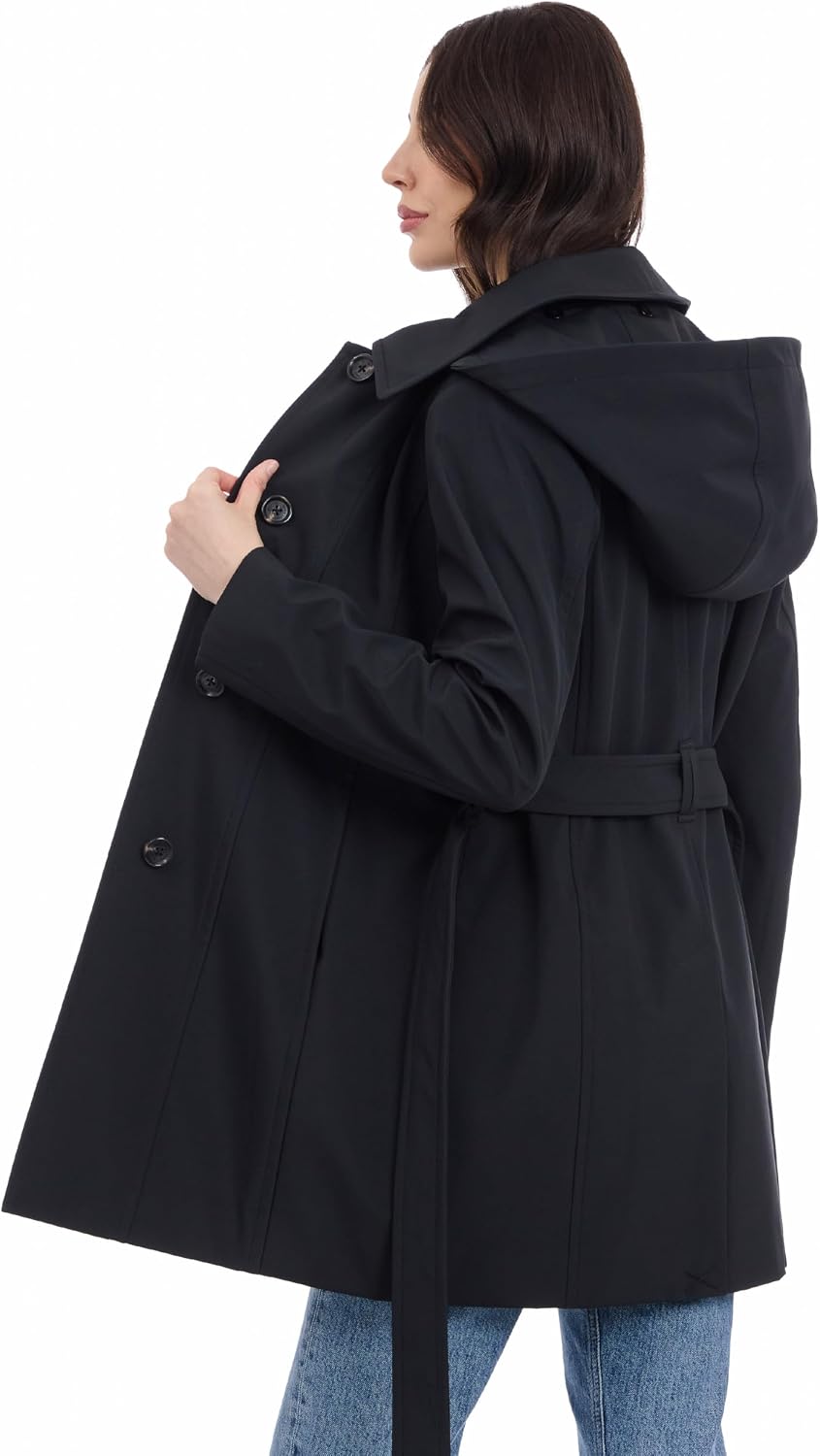 Michael Kors Women's Trench Coat Style Raincoat with Detachable Hood