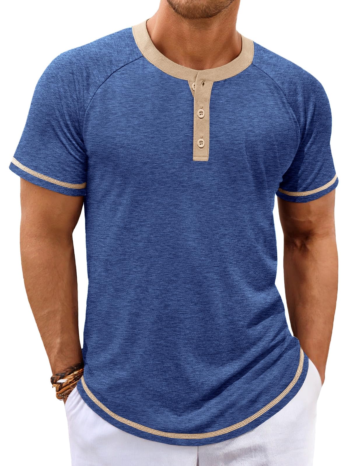 Makkrom Mens Henley Shirts Short Sleeve Casual Summer Basic T Shirts Button Vintage Lightweight Tee Tops