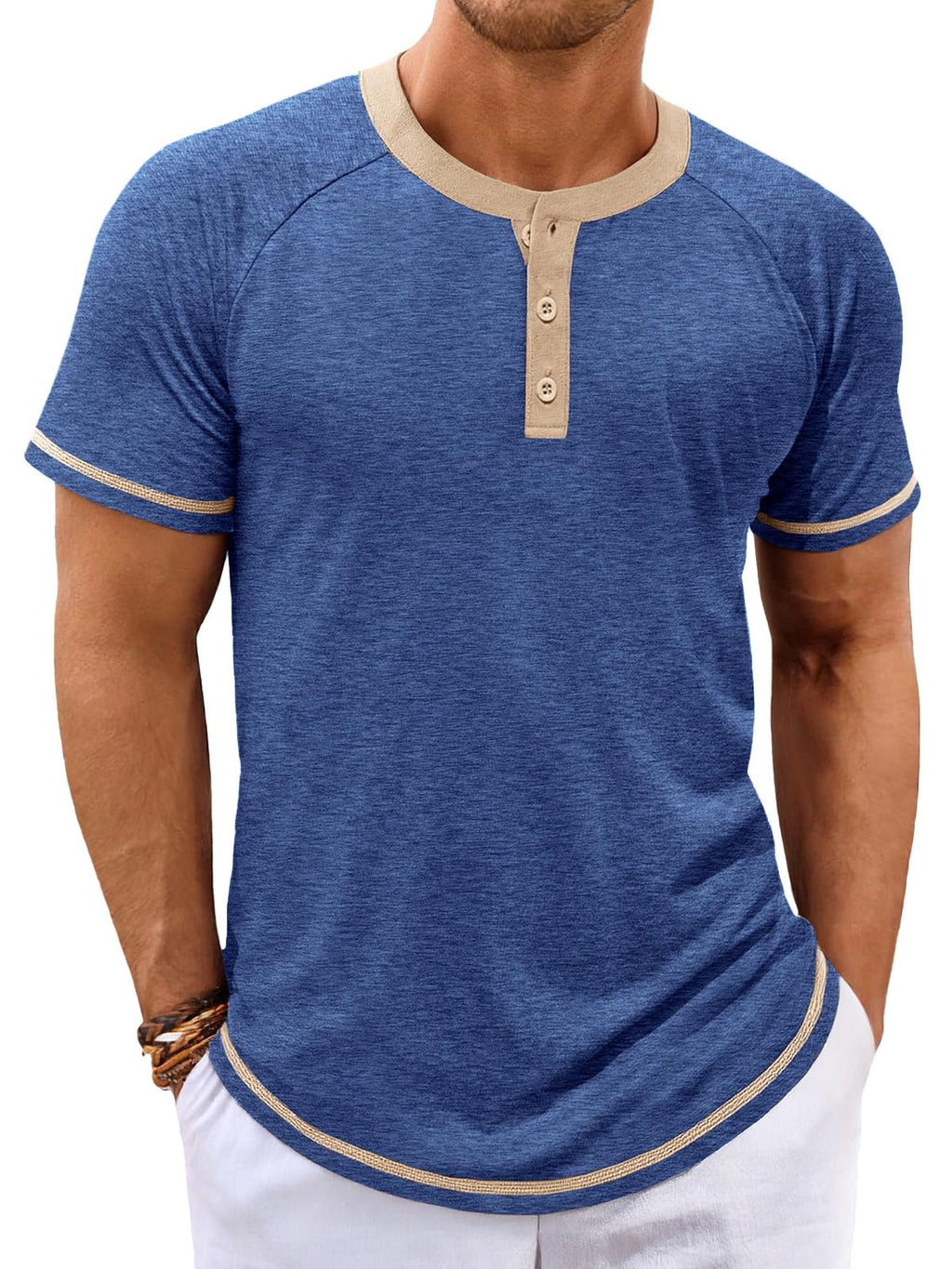 Makkrom Mens Henley Shirts Short Sleeve Casual Summer Basic T Shirts Button Vintage Lightweight Tee Tops