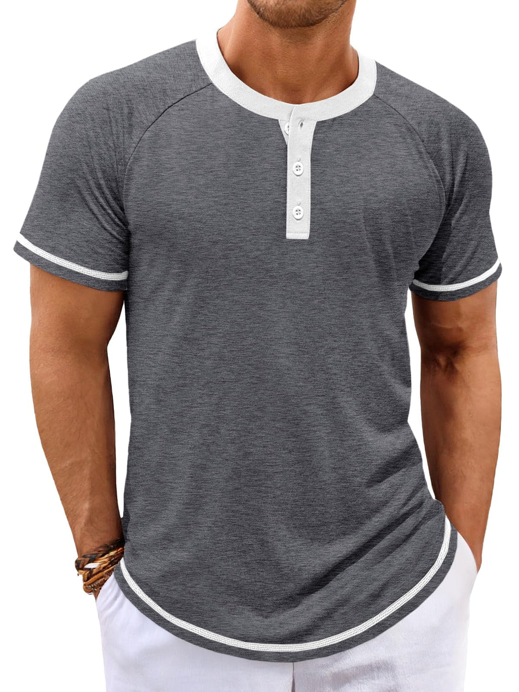 Makkrom Mens Henley Shirts Short Sleeve Casual Summer Basic T Shirts Button Vintage Lightweight Tee Tops