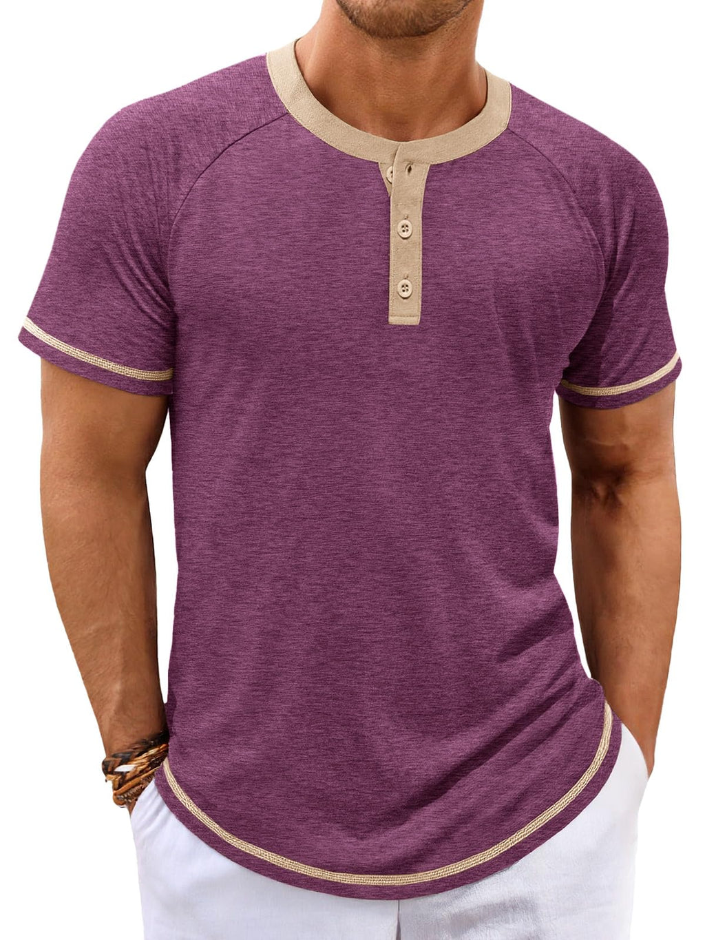 Makkrom Mens Henley Shirts Short Sleeve Casual Summer Basic T Shirts Button Vintage Lightweight Tee Tops
