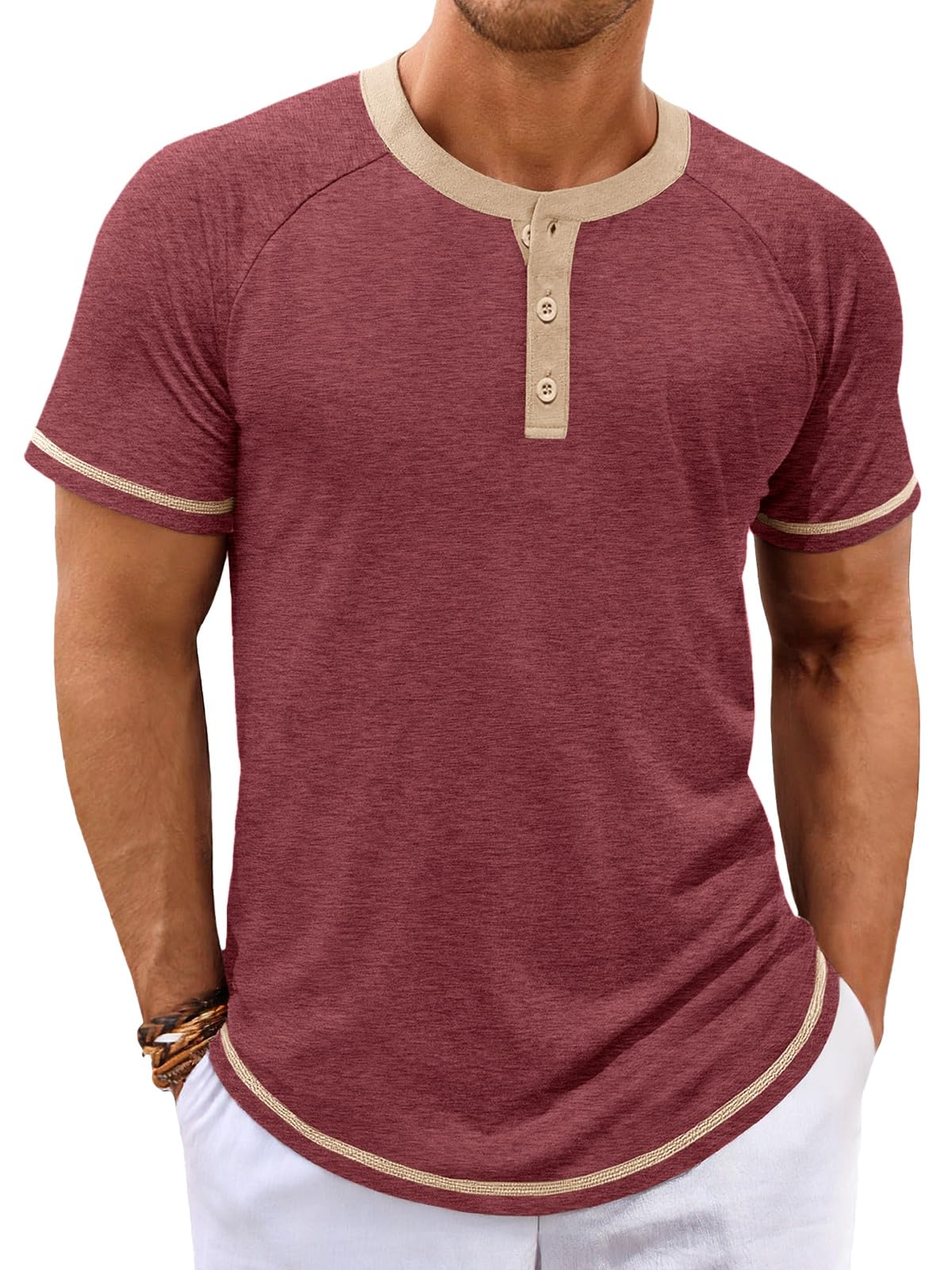 Makkrom Mens Henley Shirts Short Sleeve Casual Summer Basic T Shirts Button Vintage Lightweight Tee Tops