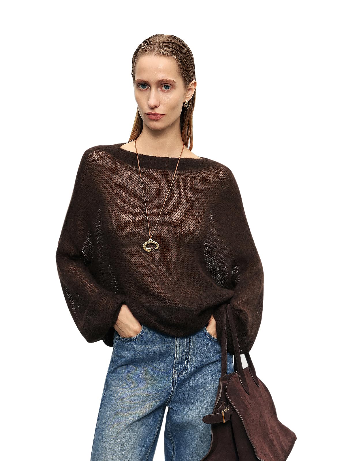 Silk Cashmere Blend Sweater for Women, Lightweight Crewneck Knit Pullover Jumper for Spring Layering