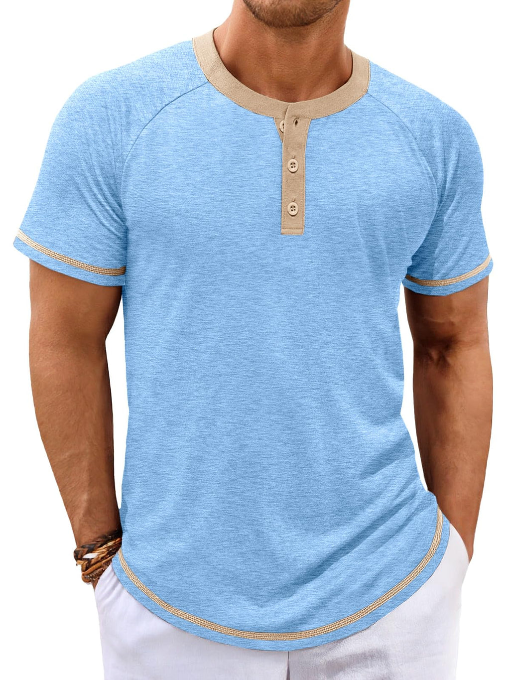 Makkrom Mens Henley Shirts Short Sleeve Casual Summer Basic T Shirts Button Vintage Lightweight Tee Tops