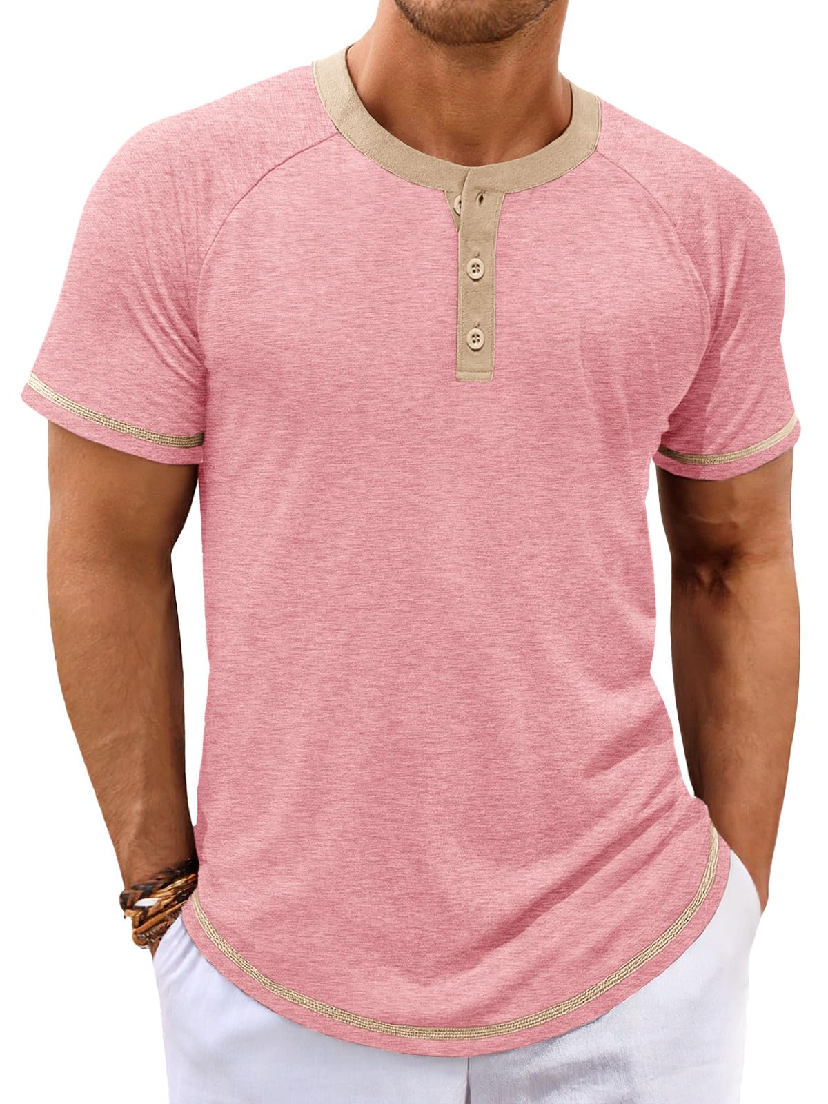 Makkrom Mens Henley Shirts Short Sleeve Casual Summer Basic T Shirts Button Vintage Lightweight Tee Tops