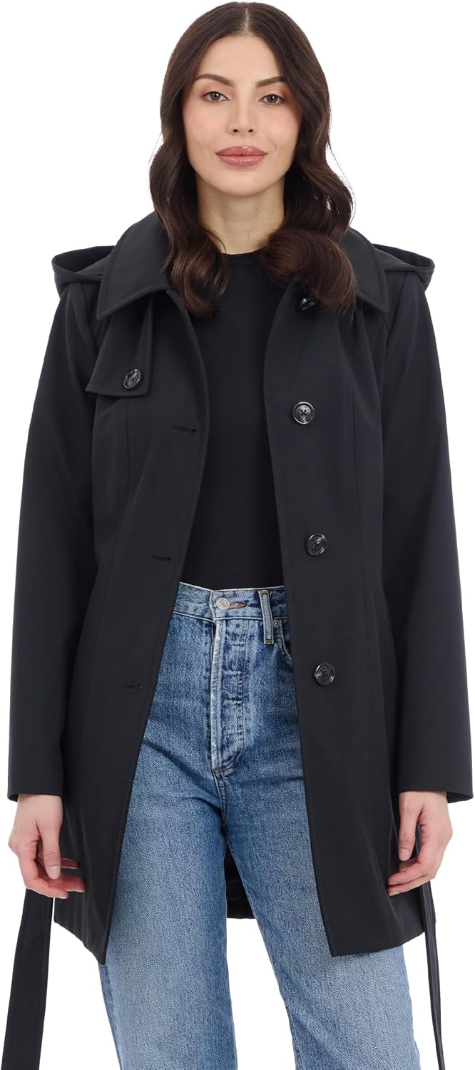 Michael Kors Women's Trench Coat Style Raincoat with Detachable Hood
