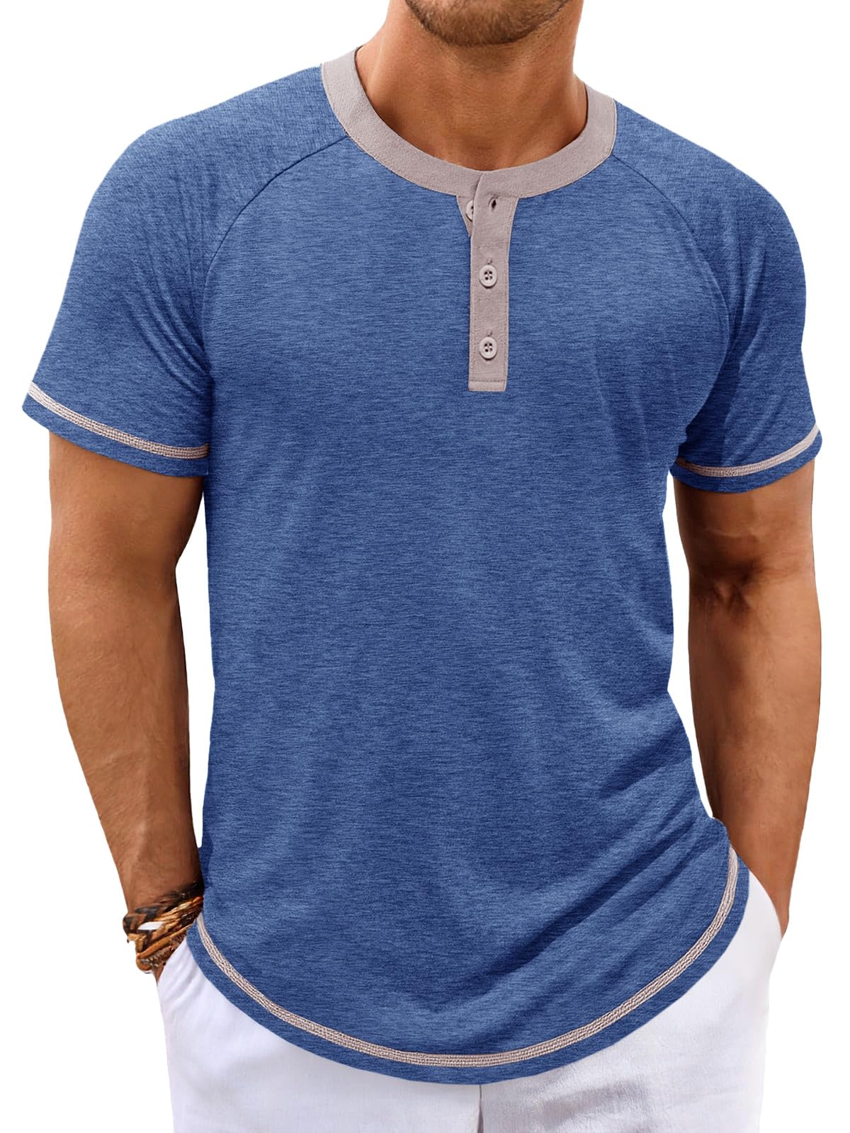 Makkrom Mens Henley Shirts Short Sleeve Casual Summer Basic T Shirts Button Vintage Lightweight Tee Tops