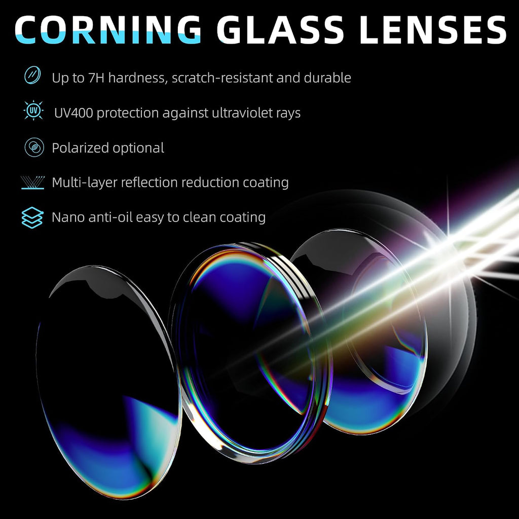 BNUS Corning Glass Lens Sunglasses for Men Women, Polarized Option UV400
