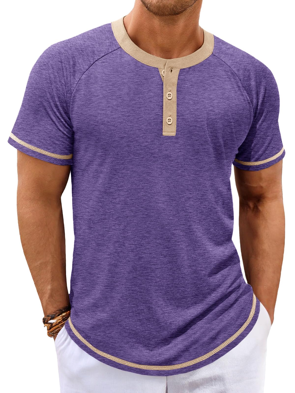 Makkrom Mens Henley Shirts Short Sleeve Casual Summer Basic T Shirts Button Vintage Lightweight Tee Tops