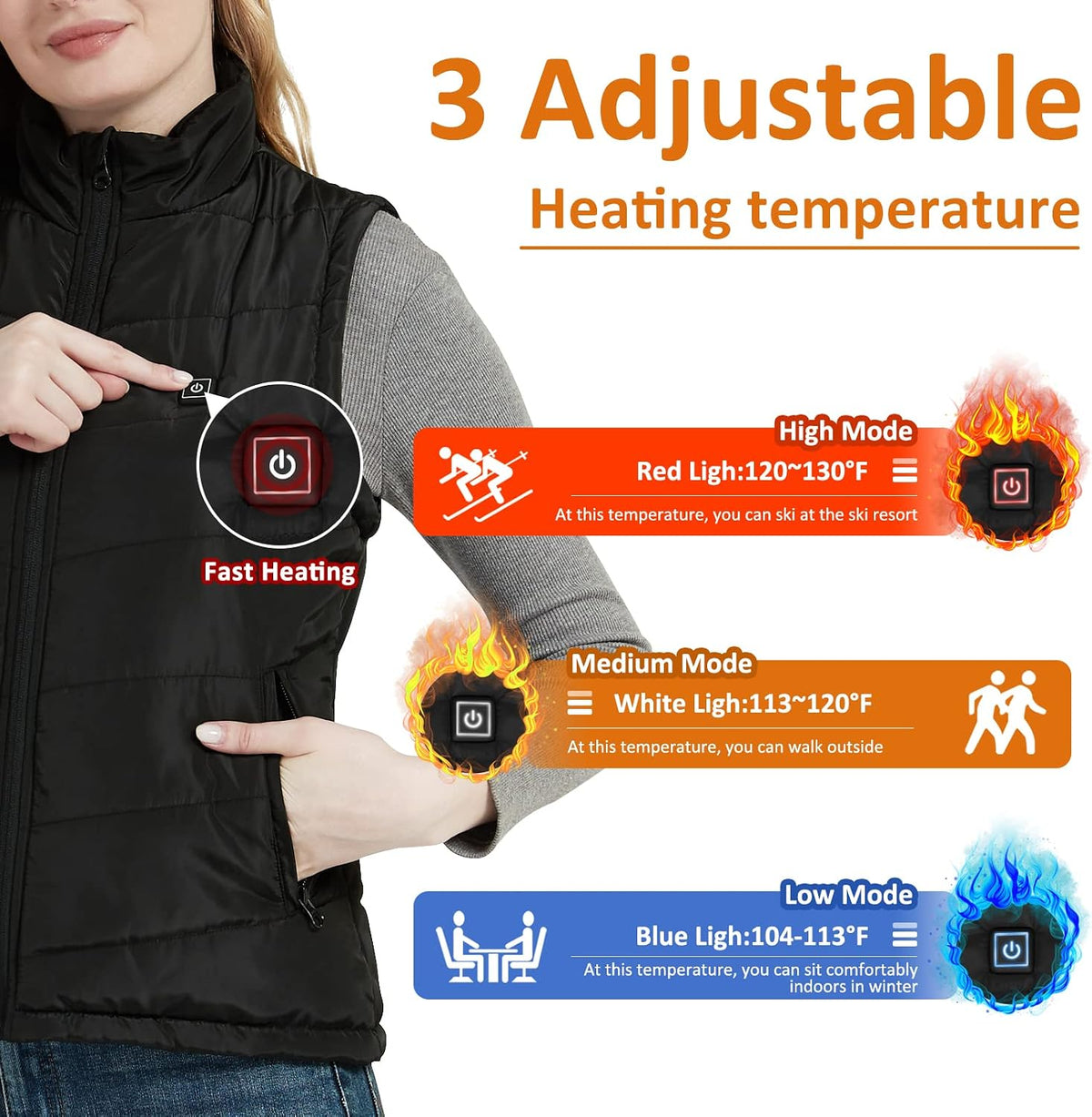 FERNIDA Women's Heated Vest with Battery Pack 8 Heating Zones Electric Vest