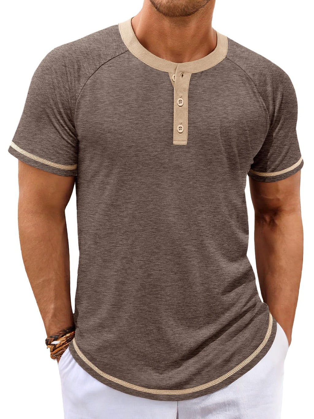 Makkrom Mens Henley Shirts Short Sleeve Casual Summer Basic T Shirts Button Vintage Lightweight Tee Tops