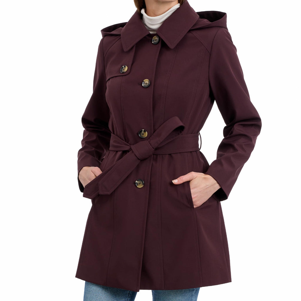 Michael Kors Women's Trench Coat Style Raincoat with Detachable Hood