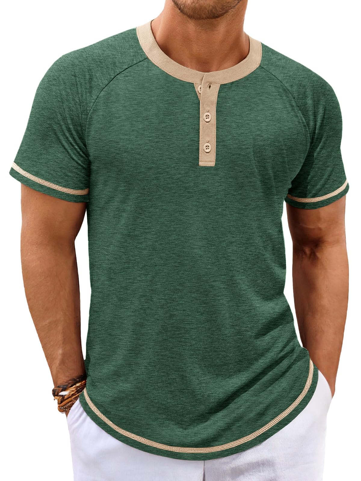Makkrom Mens Henley Shirts Short Sleeve Casual Summer Basic T Shirts Button Vintage Lightweight Tee Tops