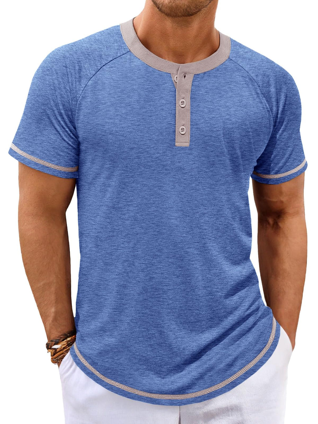 Makkrom Mens Henley Shirts Short Sleeve Casual Summer Basic T Shirts Button Vintage Lightweight Tee Tops