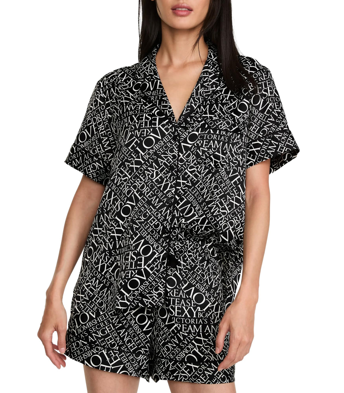 Victoria's Secret Women's Satin Pajama Set, Short Sleeve Button Down Shirt & Shorts