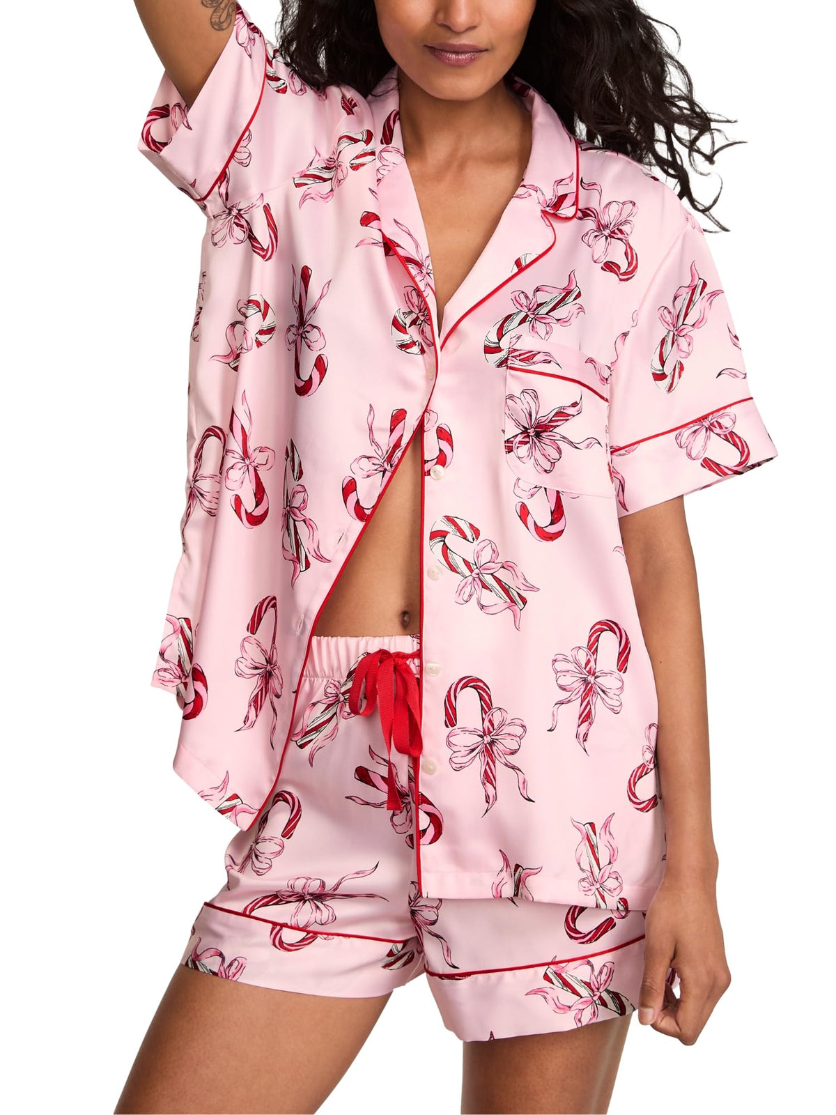 Victoria's Secret Women's Satin Pajama Set, Short Sleeve Button Down Shirt & Shorts